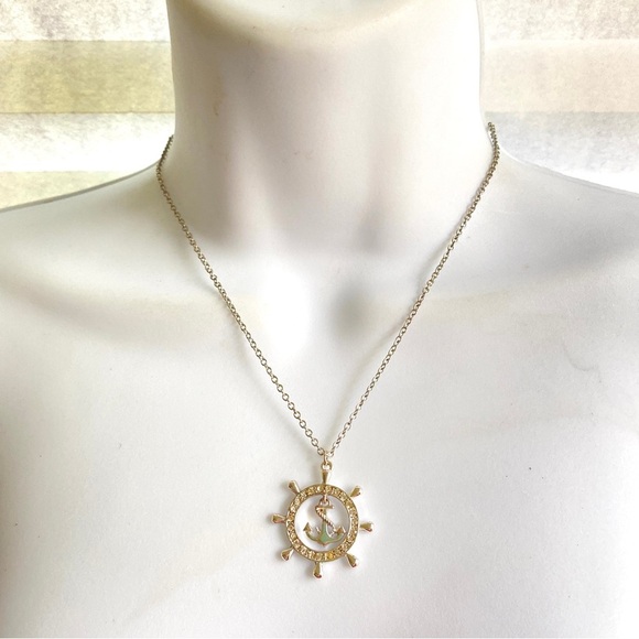 Nautical Anchor Silvertone with Rhinestones Necklace - Picture 7 of 7